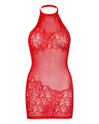 Платье-сетка со стразами Leg Avenue Rhinestone halter mini dress Red, открытая спина, one size - Фото №11
