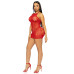 Платье-сетка со стразами Leg Avenue Rhinestone halter mini dress Red, открытая спина, one size - Фото №9