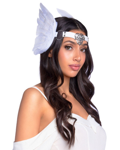 Повязка на голову с крыльями Leg Avenue Feather headband White, перья и натуральная кожа - Фото №1