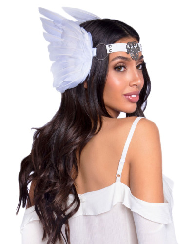 Повязка на голову с крыльями Leg Avenue Feather headband White, перья и натуральная кожа - Фото №2