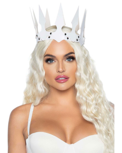 Корона злой королевы Leg Avenue Faux leather spiked crown White, искусственная кожа, заклепки - Фото №1