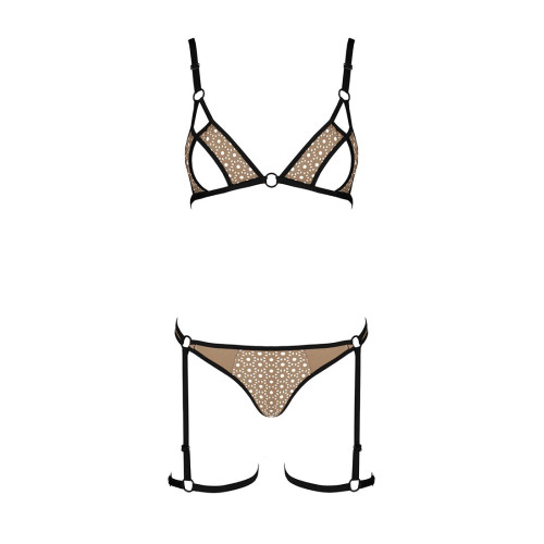 Эротический комплект нижнего белья Passion GABI SET S/M beige, трусики с гартерами