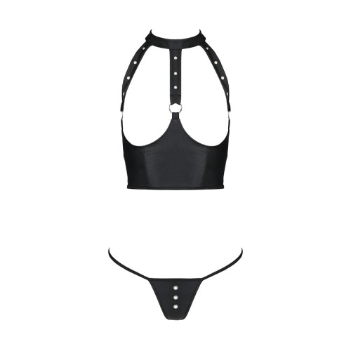 Комплект белья с открытой грудью Passion GENEVIA SET WITH OPEN BRA S/M black, корсет, стринги