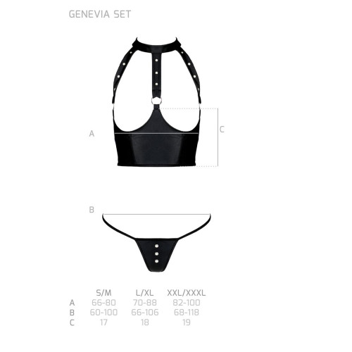 Комплект белья с открытой грудью Passion GENEVIA SET WITH OPEN BRA S/M black, корсет, стринги