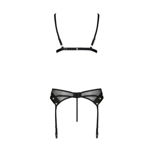 Комплект белья Passion NESSY SET L/XL black, бюстгальтер, пояс для чулок, стринги