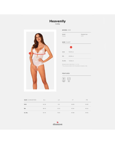 Еротичне напівпрозоре боді Obsessive Heavenlly crotchless teddy XL/2XL, з доступом - Фото №5