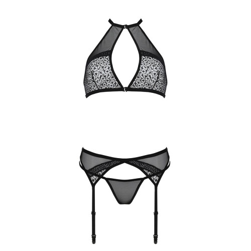 Комплект белья Passion SATARA SET S/M black, топ, пояс для чулок, стринги