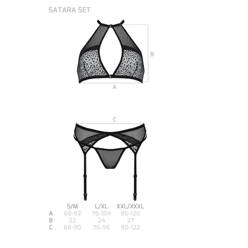 Комплект белья Passion SATARA SET S/M black, топ, пояс для чулок, стринги