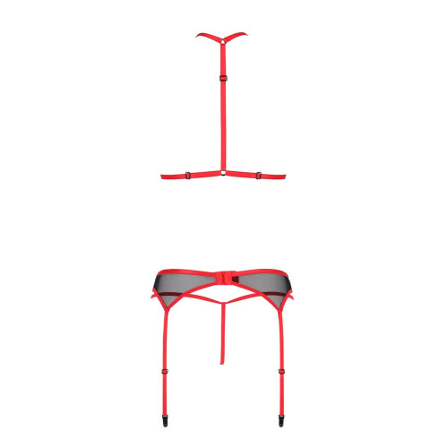 Комплект белья Passion SATARA SET L/XL red, топ, пояс для чулок, стринги