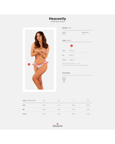 Мереживні танга Obsessive Heavenlly crotchless thong XS/S, з доступом - Фото №7