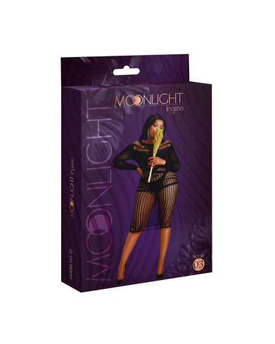Платье-бодистокинг Moonlight Plus Model 03 XL-XXXL Black, миди, длинный рукав - Фото №5