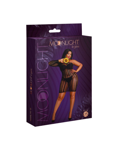 Сукня-бодістокінг Moonlight Plus Model 05 XL-XXXL Black, закрите одне плече та рукав - Фото №5