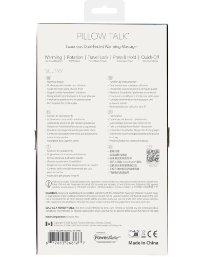 Вібромасажер 2в1 PILLOW TALK - Sultry Pink, класичний масажер і вібратор з ротацією, підігрів - Фото №12
