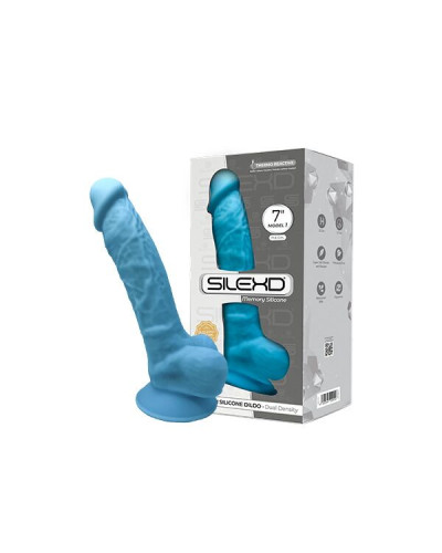 Фалоімітатор SilexD Johnny Blue (MODEL 1 size 7in), двошаровий, силікон+Silexpan, діаметр 3,8 см - Фото №3