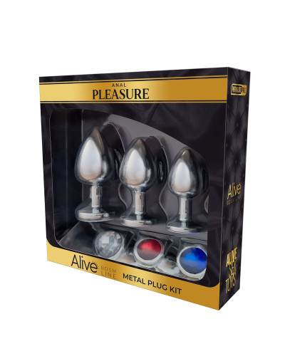 Набір металевих анальних пробок Alive Metal Plug Kit, діаметр 3,2 см / 3,5 см / 4,1 см - Фото №1