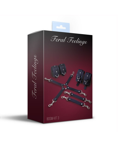 Набір для БДСМ 3 в 1 Feral Feelings BDSM Kit 3 Black, black, наручники, поножі, хрестовина - Фото №2