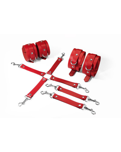 Набор для БДСМ 3 в 1 Feral Feelings BDSM Kit 3 Red, red, наручники, поножи, крестовина - Фото №1