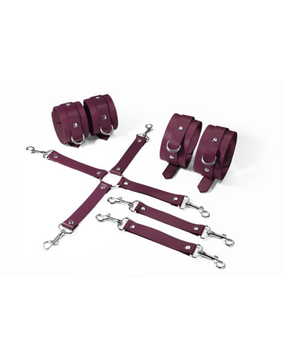 Набор для БДСМ 3 в 1 Feral Feelings BDSM Kit 3 Burgundy, burgundy, наручники, поножи, крестовина - Фото №1