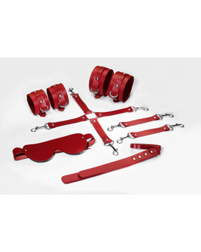 Набір Feral Feelings BDSM Kit 5 Red, наручники, поножі, хрестовина, маска, падл - Фото №1