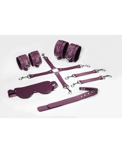 Набор Feral Feelings BDSM Kit 5 Burgundy, наручники, поножи, крестовина, маска, паддл - Фото №1