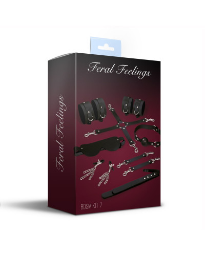 Набор Feral Feelings BDSM Kit 7 Black, наручники, поножи, коннектор, маска, паддл, кляп, зажимы - Фото №2