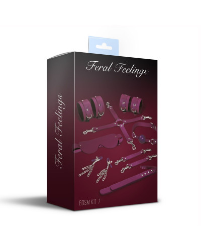 Набор Feral Feelings BDSM Kit 7 Burgundy, наручники, поножи, коннектор, маска, паддл, кляп, зажимы - Фото №2