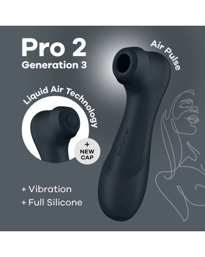 Вакуумний кліторальний стимулятор Satisfyer Pro 2 Generation 3 with Liquid Air Dark Grey - Фото №1