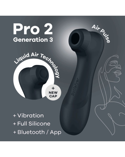 Вакуумний кліторальний стимулятор Satisfyer Pro 2 Generation 3 with Liquid Air Connect App Dark Grey - Фото №1