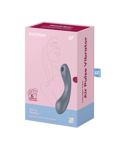 Вакуумний стимулятор з вібрацією Satisfyer Curvy Trinity 1 Bluegrey, іграшка 3в1 - Фото №5