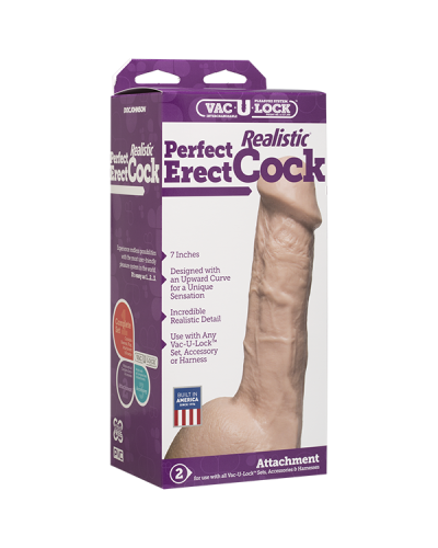 Фалоімітатор Doc Johnson - 7 Inch Perfect Erect Cock, велика головка, Vac-U-Lock - Фото №2