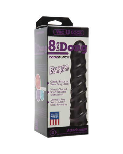 Дилдо Doc Johnson CodeBlack - 8 Inch Raging Vac-U-Lock со стимулирующим рельефом, диаметр 3,8см - Фото №2