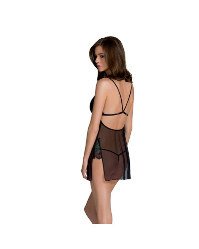 Сорочка Passion DELIENA CHEMISE L/XL black, стрінги із заниженою талією - Фото №2