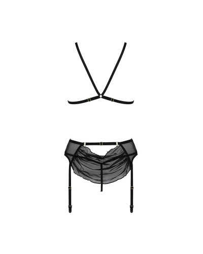 Комплект з відкритим доступом Passion DELIENA SET XXL/XXXL black, ліф, стрінги, пояс для панчіх - Фото №5