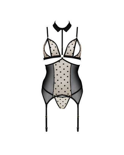 Корсет с открытой грудью Passion DOMINICA CORSET XXL/XXXL beige, пажи для чулок, стринги - Фото №3