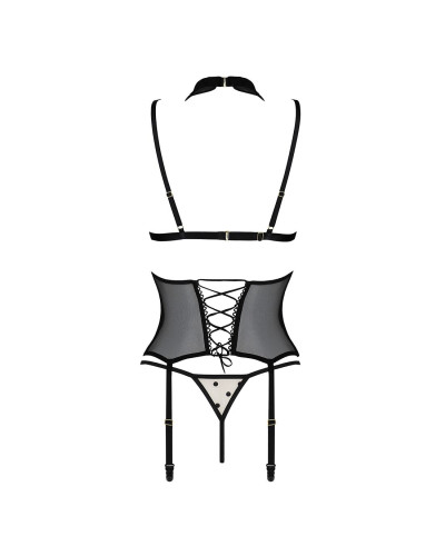 Корсет с открытой грудью Passion DOMINICA CORSET XXL/XXXL beige, пажи для чулок, стринги - Фото №4