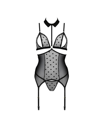 Корсет с открытой грудью Passion DOMINICA CORSET S/M black, пажи для чулок, стринги - Фото №3