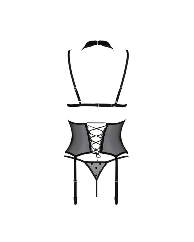 Корсет с открытой грудью Passion DOMINICA CORSET S/M black, пажи для чулок, стринги - Фото №4
