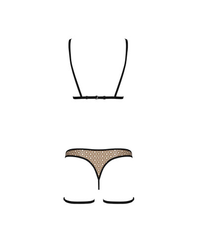 Эротический комплект нижнего белья Passion GABI SET L/XL beige, трусики с гартерами - Фото №4