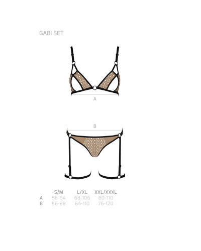 Эротический комплект нижнего белья Passion GABI SET L/XL beige, трусики с гартерами - Фото №5