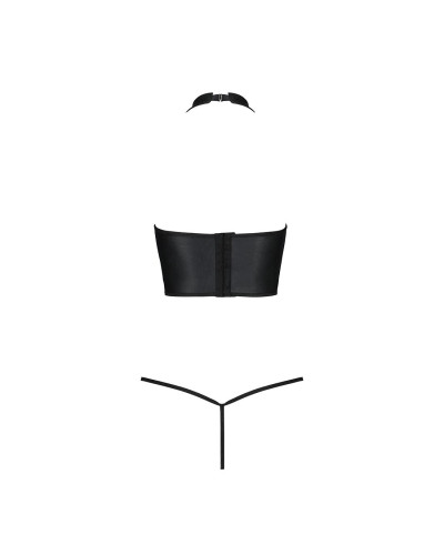 Комплект білизни з відкритими грудьми Passion GENEVIA SET WITH OPEN BRA L/XL black, корсет, стрінги - Фото №4