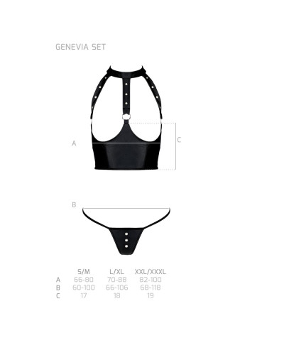 Комплект білизни з відкритими грудьми Passion GENEVIA SET WITH OPEN BRA L/XL black, корсет, стрінги - Фото №5