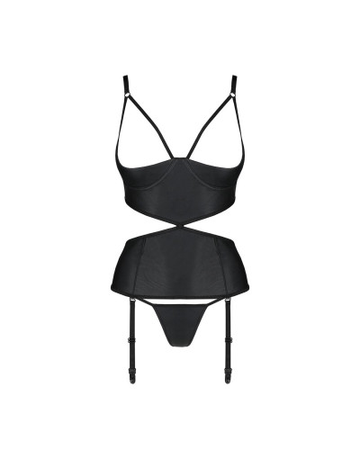Корсет с открытой грудью Passion JANNIES CORSET L/XL black, стринги в наборе - Фото №3