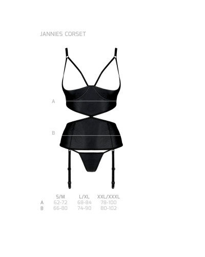 Корсет с открытой грудью Passion JANNIES CORSET L/XL black, стринги в наборе - Фото №5