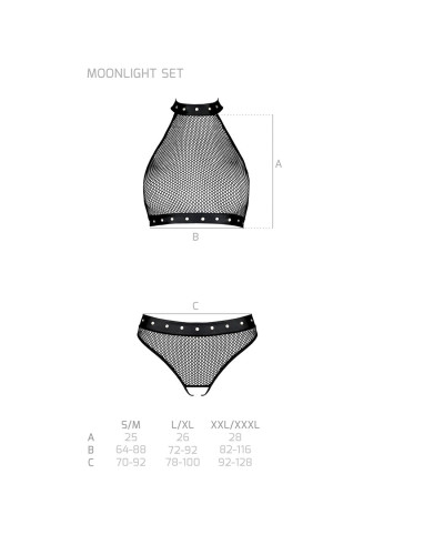 Белье с открытым доступом Passion MOONLIGHT SET L/XL black топ, стринги - Фото №5