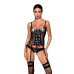 Корсет зі шнурівкою Passion NESSY CORSET XXL/XXXL black, стрінги з відкритим доступом, пажі для панч - Фото №1