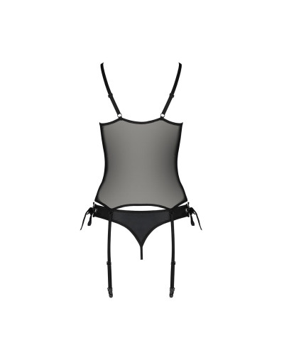Корсет зі шнурівкою Passion NESSY CORSET XXL/XXXL black, стрінги з відкритим доступом, пажі для панч - Фото №4