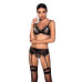 Комплект белья Passion NESSY SET L/XL black, бюстгальтер, пояс для чулок, стринги - Фото №1