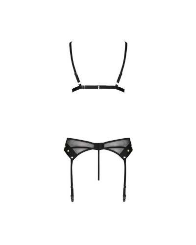 Комплект белья Passion NESSY SET L/XL black, бюстгальтер, пояс для чулок, стринги - Фото №4