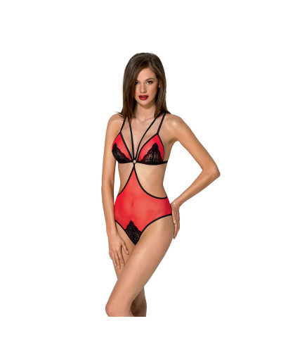 Напівпрозоре боді з мереживом Passion PEONIA BODY S/M red - Фото №1