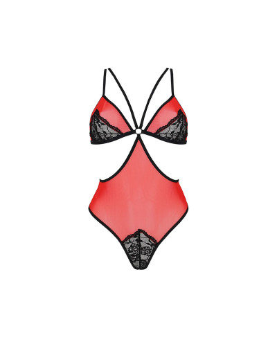 Напівпрозоре боді з мереживом Passion PEONIA BODY S/M red - Фото №3
